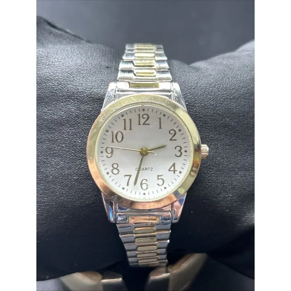 Two Tone White Dial Women’s Stretch Band Quartz Watch